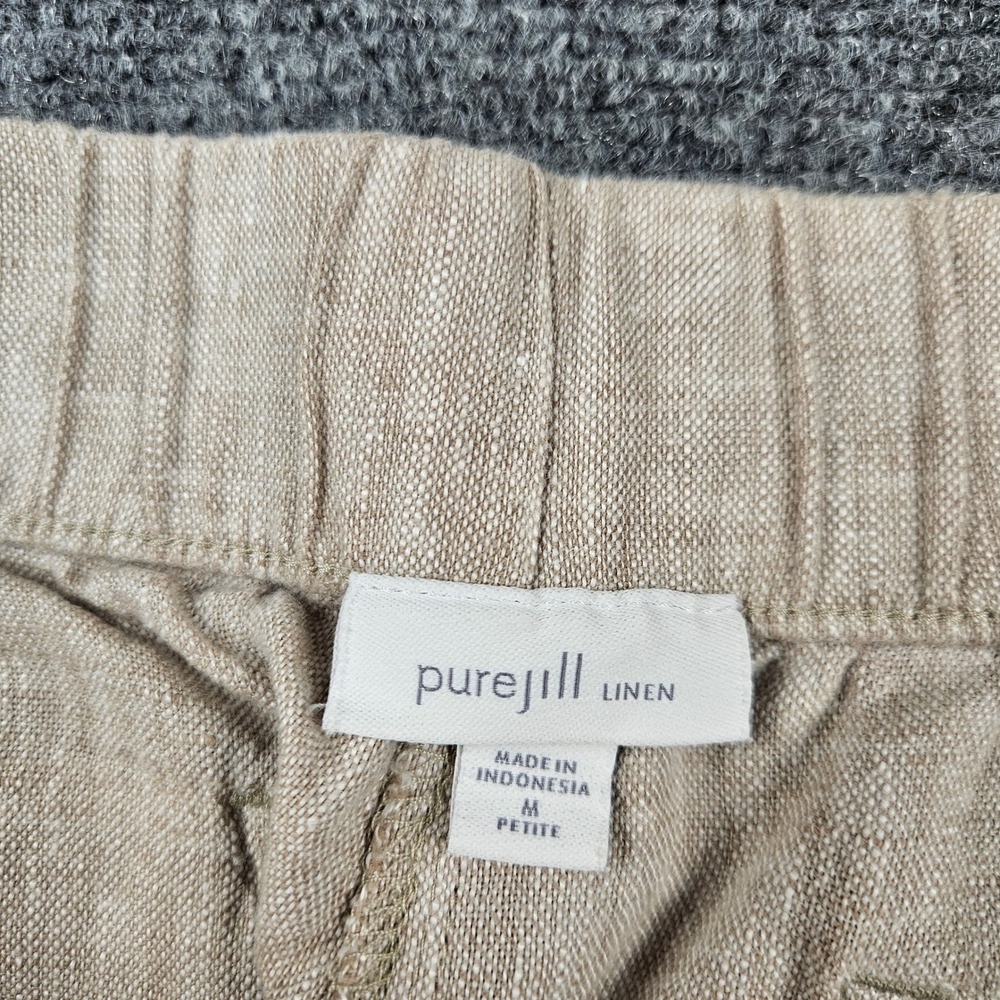 Pure Jill Linen Crop Pants Oatmeal Beige Wide Leg Elastic Waist Petite Medium - Picture 3 of 10